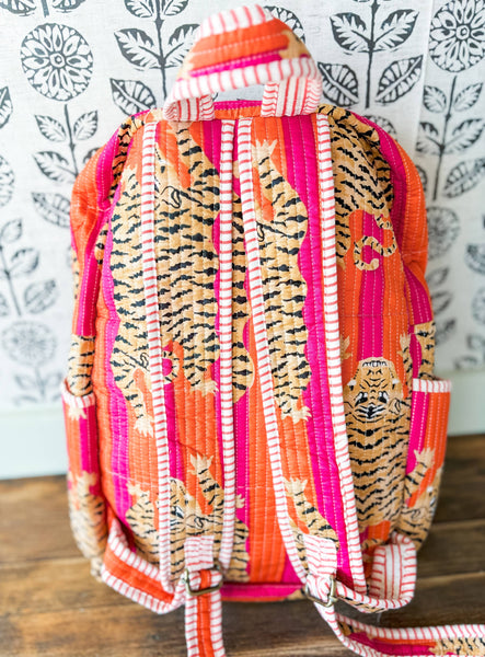 Pink and Orange Eye of the Tiger Quilted Backpack 