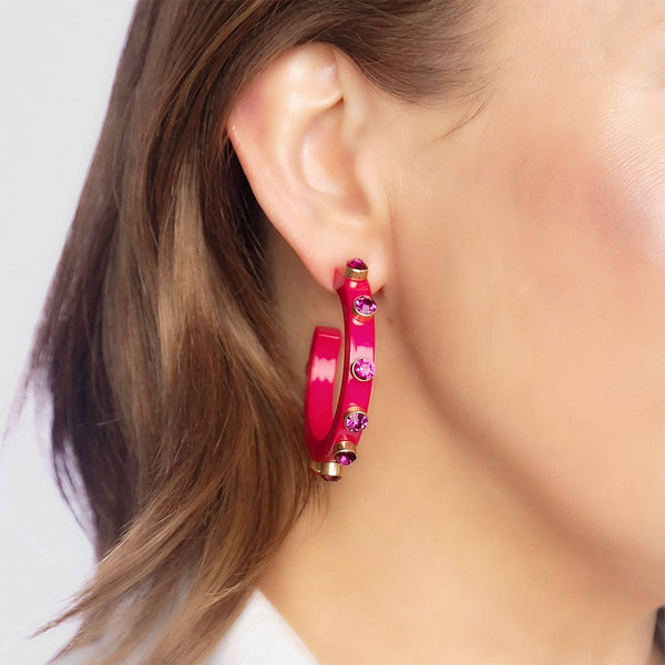 Renee Resin and Rhinestone Hoop Earrings: Yellow