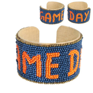 Blue and Orange with Gold Edge Matte Game Day Cuff Bracelet