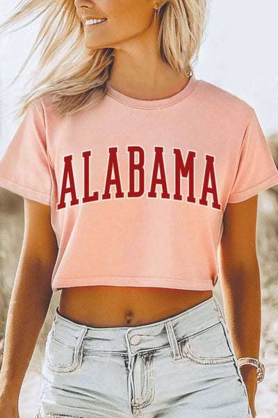 ALABAMA PUFF GRAPHIC SHORT CROP TOP: PEACH