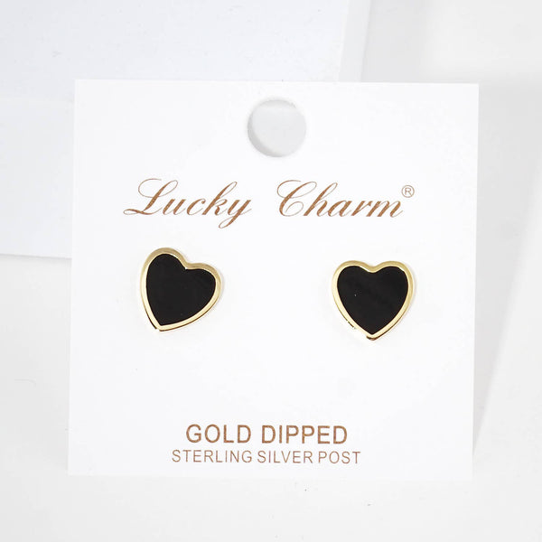 Gold Plated Epoxy Heart Post Earrings : White