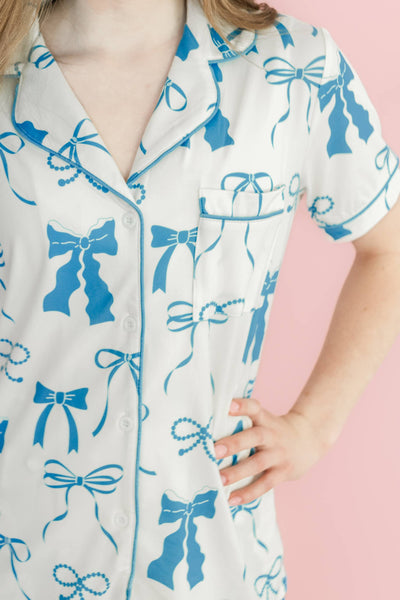 Sweet Dreams Blue Bows Short Sleeve Loungewear Pajama