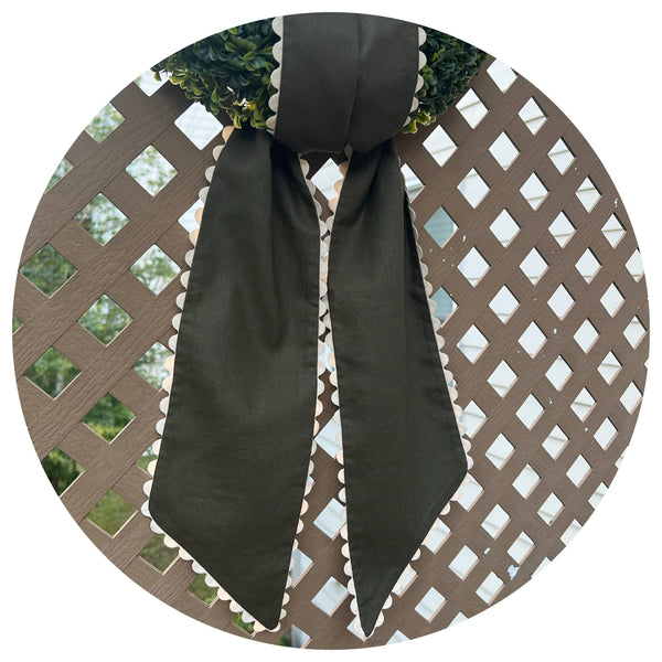 Custom Linen Sashes with Trim : Red with White trim 54"