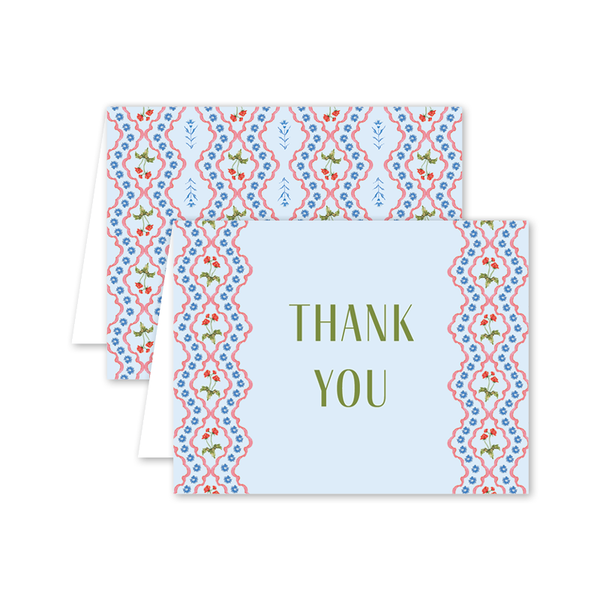 Lamia Damask Blue Thank You: Boxed Set - 8 Cards & Envelopes
