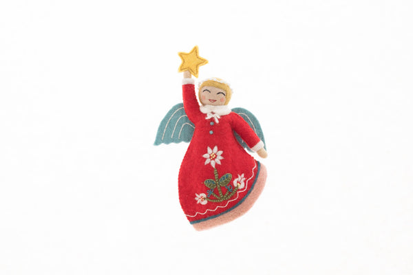 Felted Wool Mini Angel Tree Topper: Red