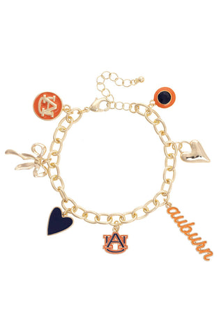 Auburn Tigers Enamel Icons Charm Bracelet in Shiny Gold