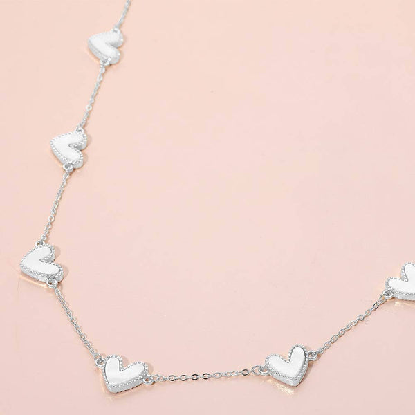 Mother of Pearl Heart Charm Station Necklace: Gold,Ivory