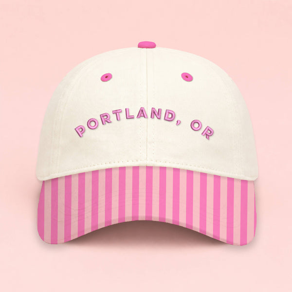 Custom Homewood Embroidered Hat | Pink Stripes: Bold Outline / Rainbow