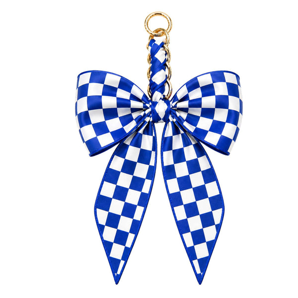 Game Day Checkered Bow Bag Charm: Burgundy/white