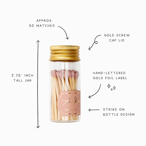 Mini Glass Match Jar – Dusty Rose Matches, Gold Lid