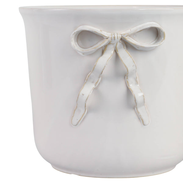 Planter White Ceramic Pretty Bow