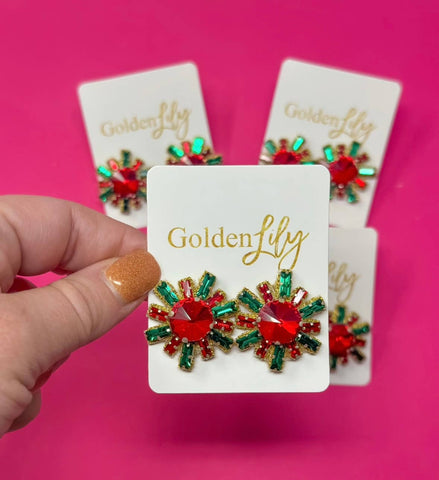 Christmas Rhinestone Burst Stud Earrings