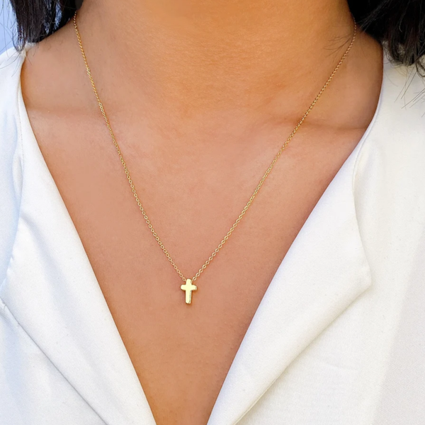 Dainty Floating Cross Necklace: Gold