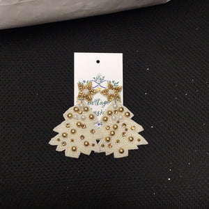 White and Gold Star Christmas Tree Earrings
