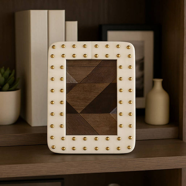 Photo Frame - Ivory/Gold Resin Brass Dot Border, 4x6 in.