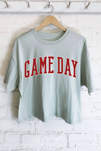 GAME DAY PUFF GRAPHIC LONG CROP TOP: NATURAL