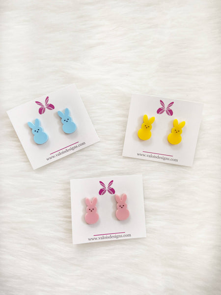 Easter Bunny Peep Stud Earrings: Blue