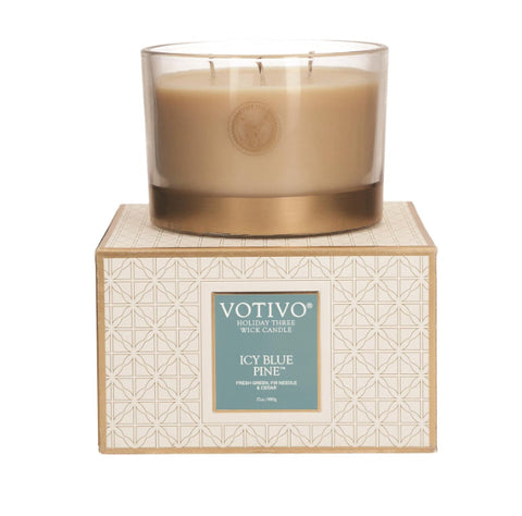 Votivo Icy Blue Pine Holiday Three Wick Candle 17oz