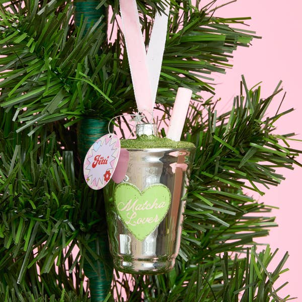 Matcha Latte Ornament | christmas, matcha, pink, glitter