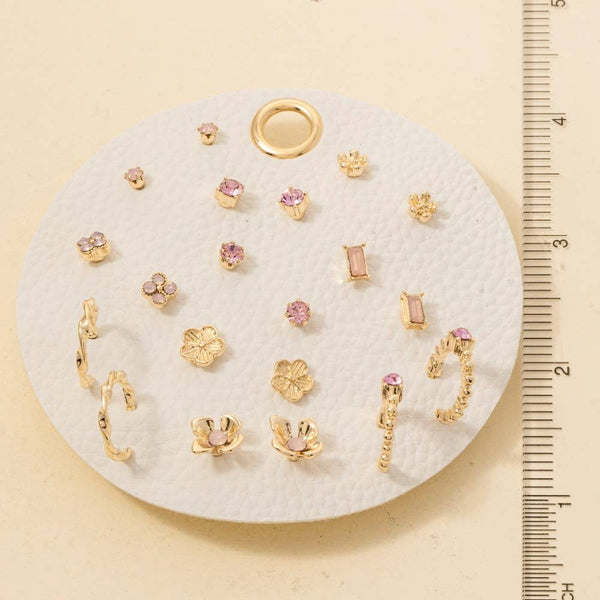 Ten Pair Assorted Flower Stud Earrings Set: GDPNK