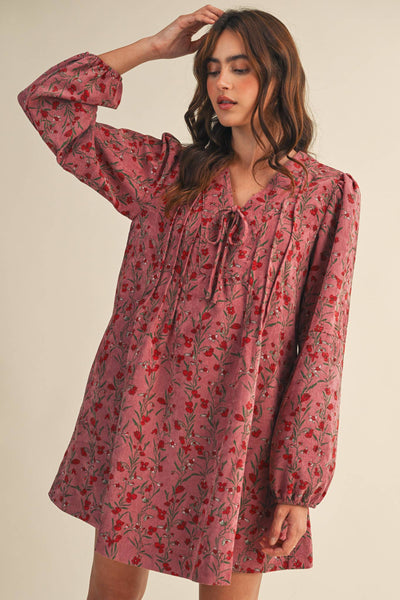 FLORAL CORDUROY MINI DRESS MDR4409: Orchid Multi Floral