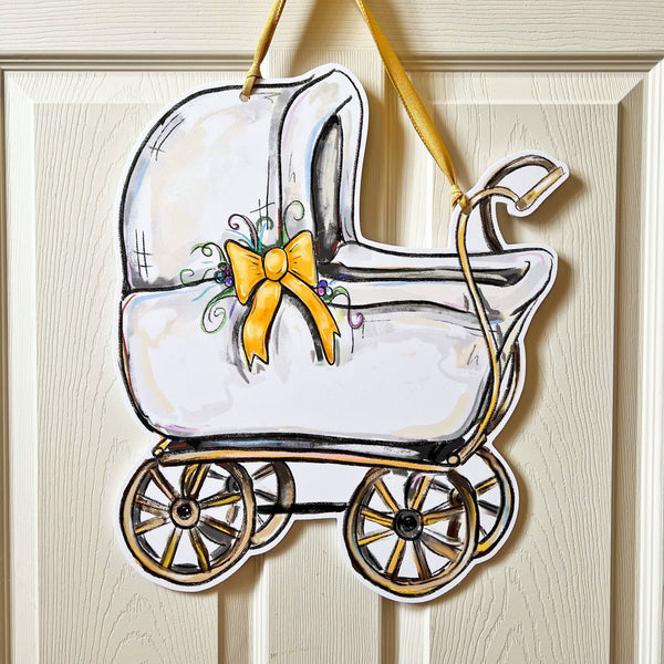 Baby Carriage Door Hanger White Carriage