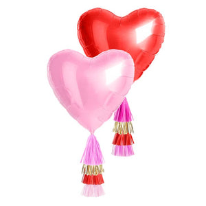 Jumbo Pink and Red Mylar Heart Balloons with Tassel Tail