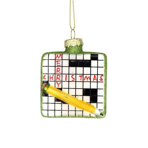 Crossword, Hand Painted Novelty Glass Holiday Ornament