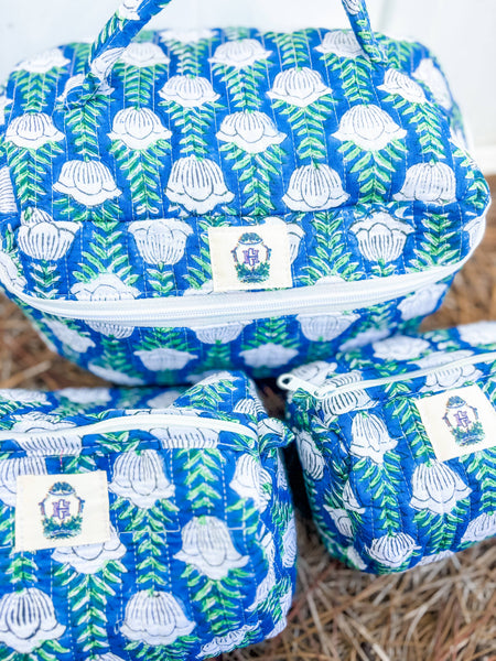 Blue Skies Quilted Cosmetic Bags-set of 3