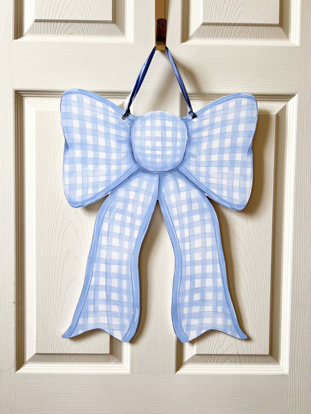 Blue Gingham Bow Door Hanger - New Baby Coquette Trend