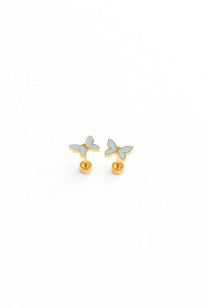 Enamel Butterfly Stud Earrings - Hypoallergenic, Flat Back: Blush