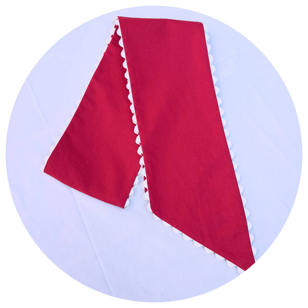 Custom Linen Sashes with Trim : Red with White trim 54"