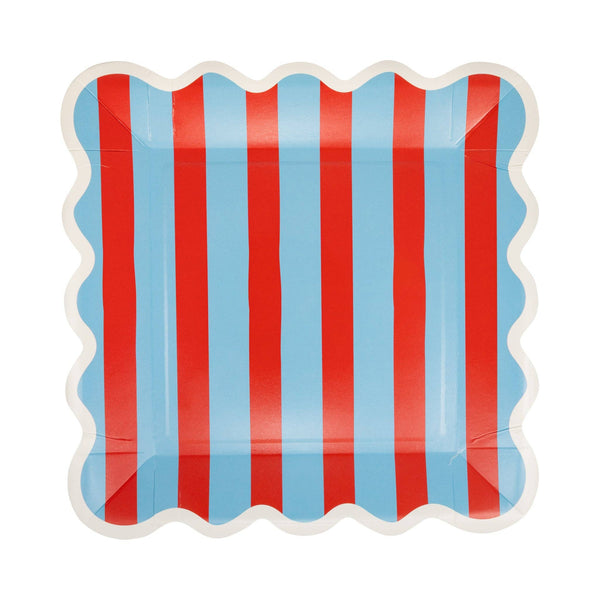 Blue & Red Striped Paper Plate - 9"