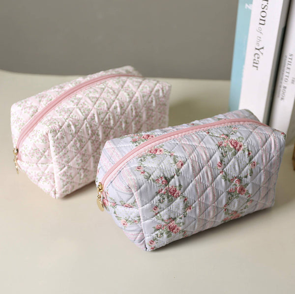 Quilted Floral Cosmetic Bag