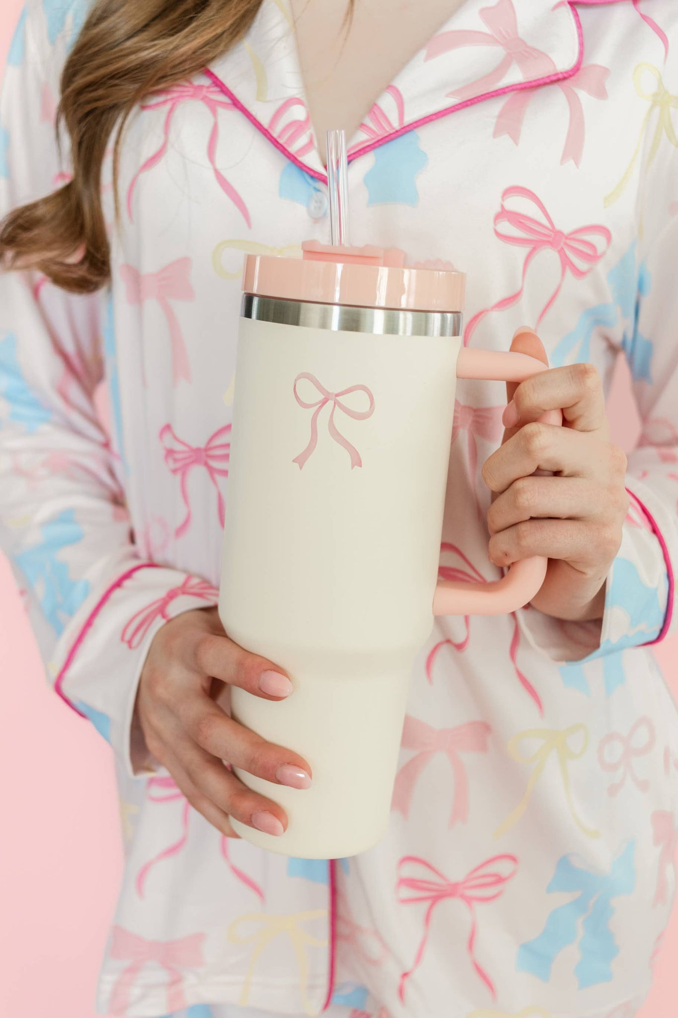 Cream & Pink Bow 40oz Tumbler