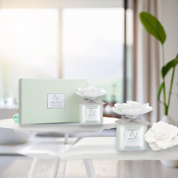 Marigold Ceramic Flower Diffuser Gift Set - White Jasmine