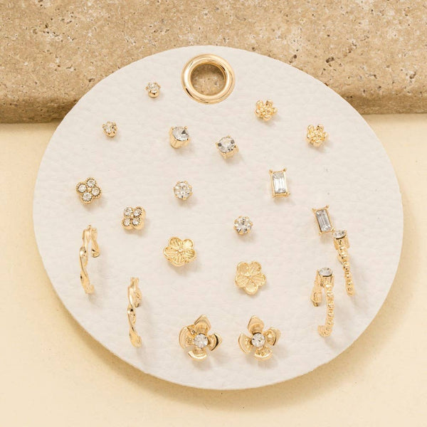 Ten Pair Assorted Flower Stud Earrings Set: GDPNK