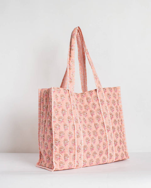 Layla Quilted Tote   Pink   18x16x7