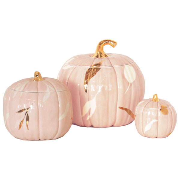Layered Leaves Pumpkin Jars with 22K Gold Accents in Pink