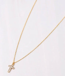 Gold dipped tiny diamond cross necklace