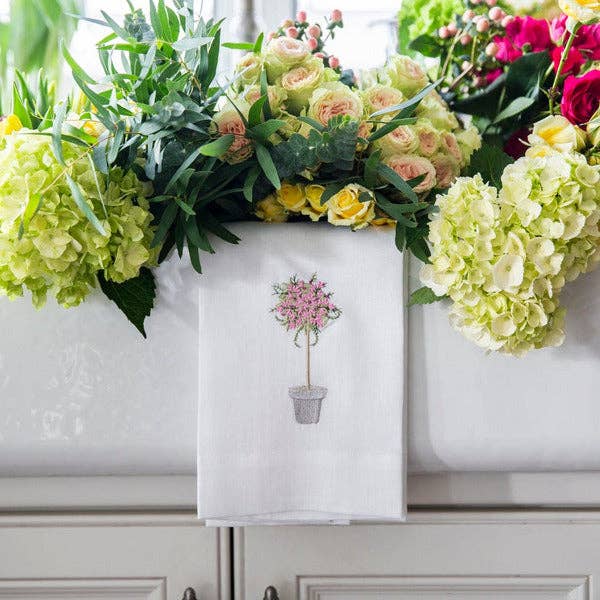 Pink Topiary Linen Towel: Citron