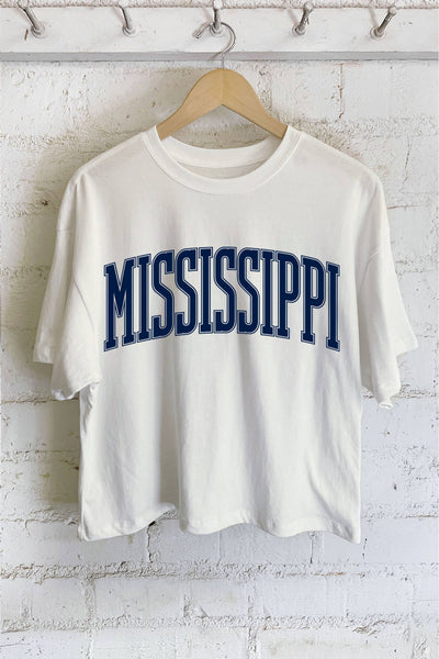 MISSISSIPPI PUFF GRAPHIC LONG CROP TOP: MAUVE