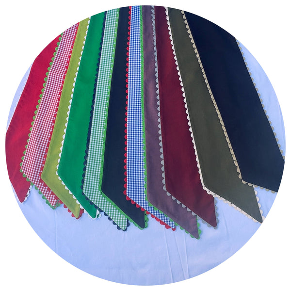 Custom Linen Sashes with Trim : Red with White trim 54"