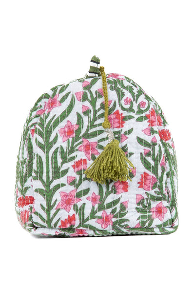 Green and Pink Floral print Quilted Cotton Toiletry Bag Set