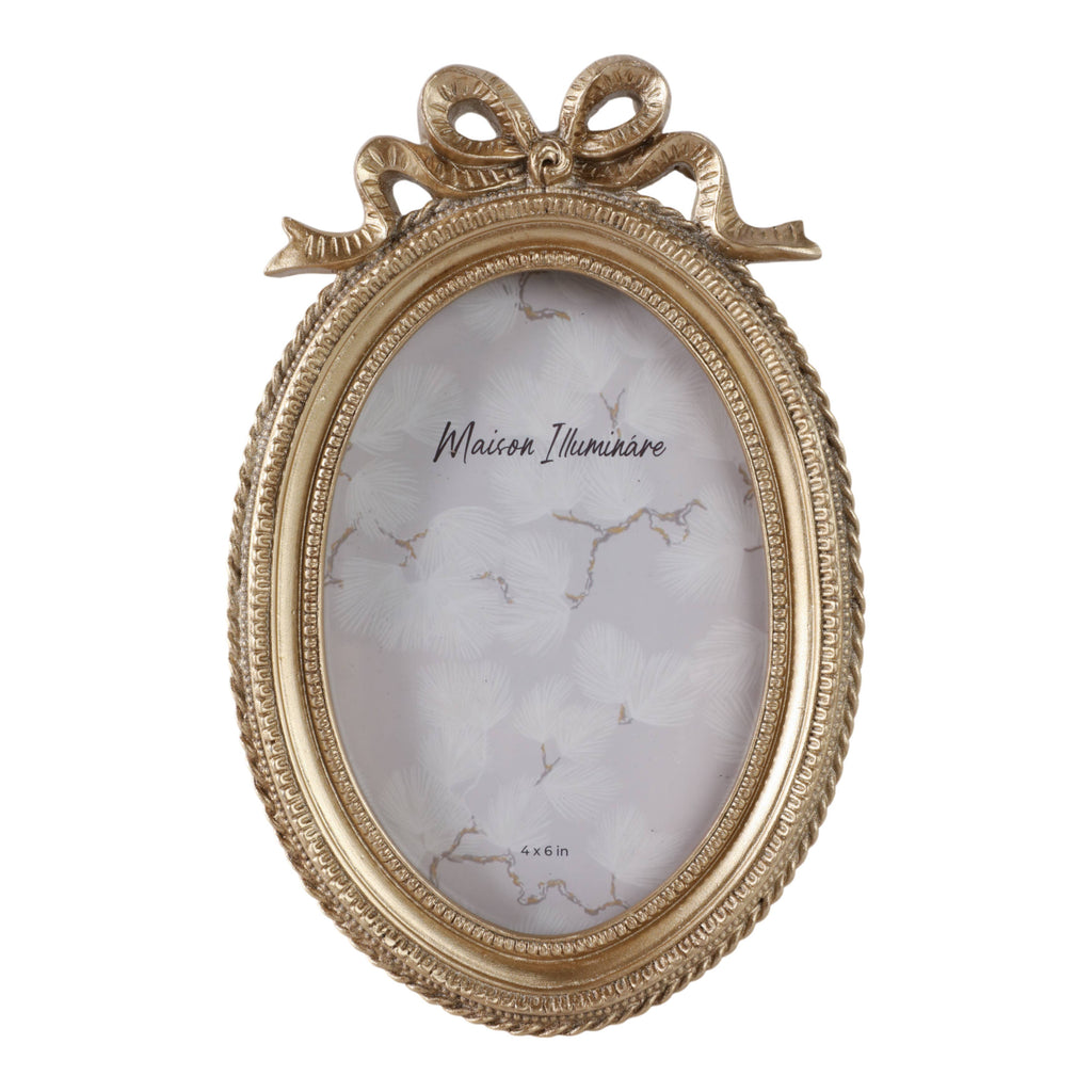 Photo Frame - Gold Polyresin Oval Coquette with Bow