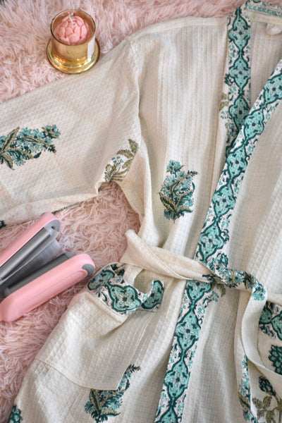 Frost Blossom - Waffle Cotton Women Robe
