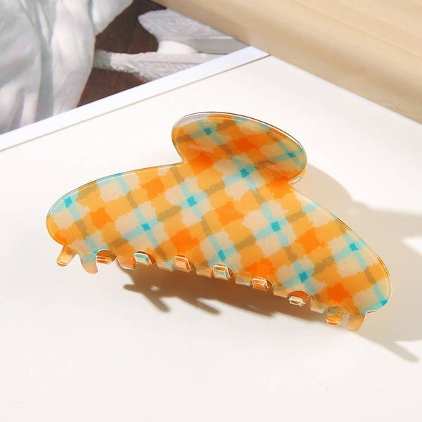 LARGE CHECKER OVAL HAIR CLAW CLIPS Mint/Blue
