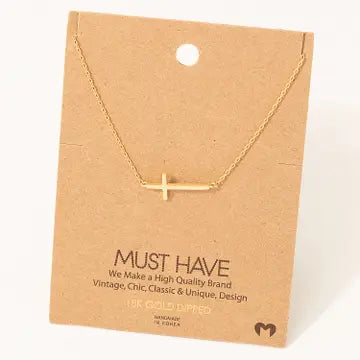 Gold Side Cross Necklace