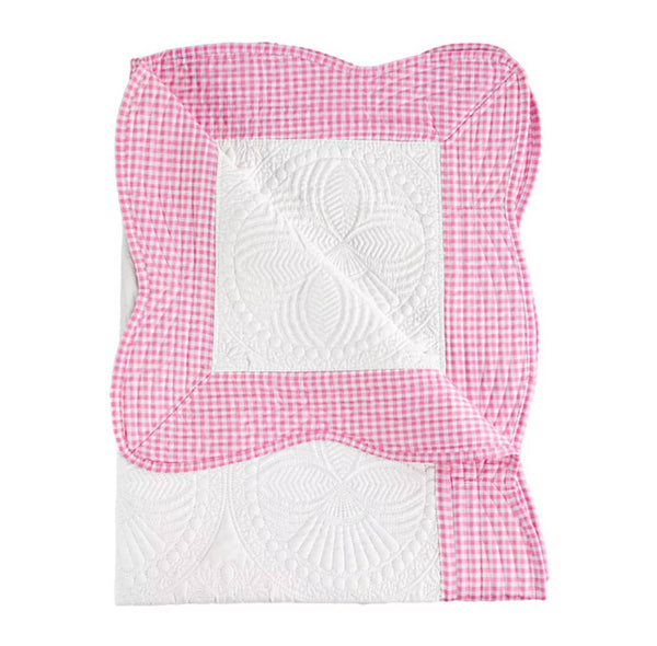 Heirloom Quilt - Baby Quilt Blanket : Pink Check Trim