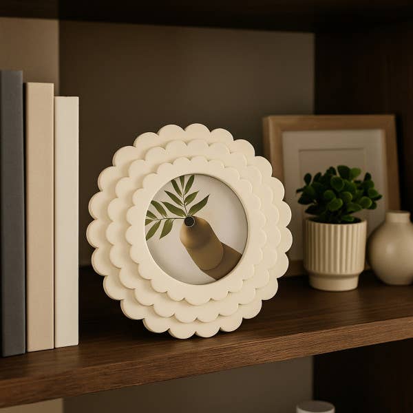 Photo Frame - Ivory Resin Round Casual Scalloped, 4x4 in.